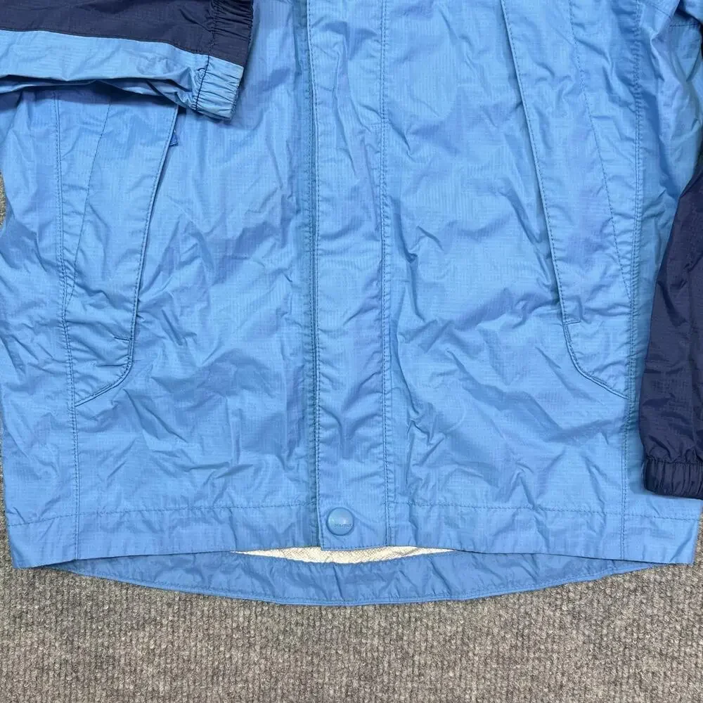 Marmot Jacket Kids XS Blue Colorblock Hooded Rain Coat Nylon Shell Lightweight